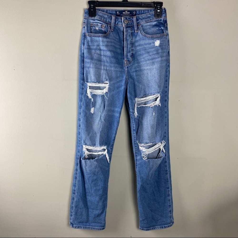 Hollister Ultra High-Rise Vintage Straight Ripped Distressed Denim Jeans Size 1R